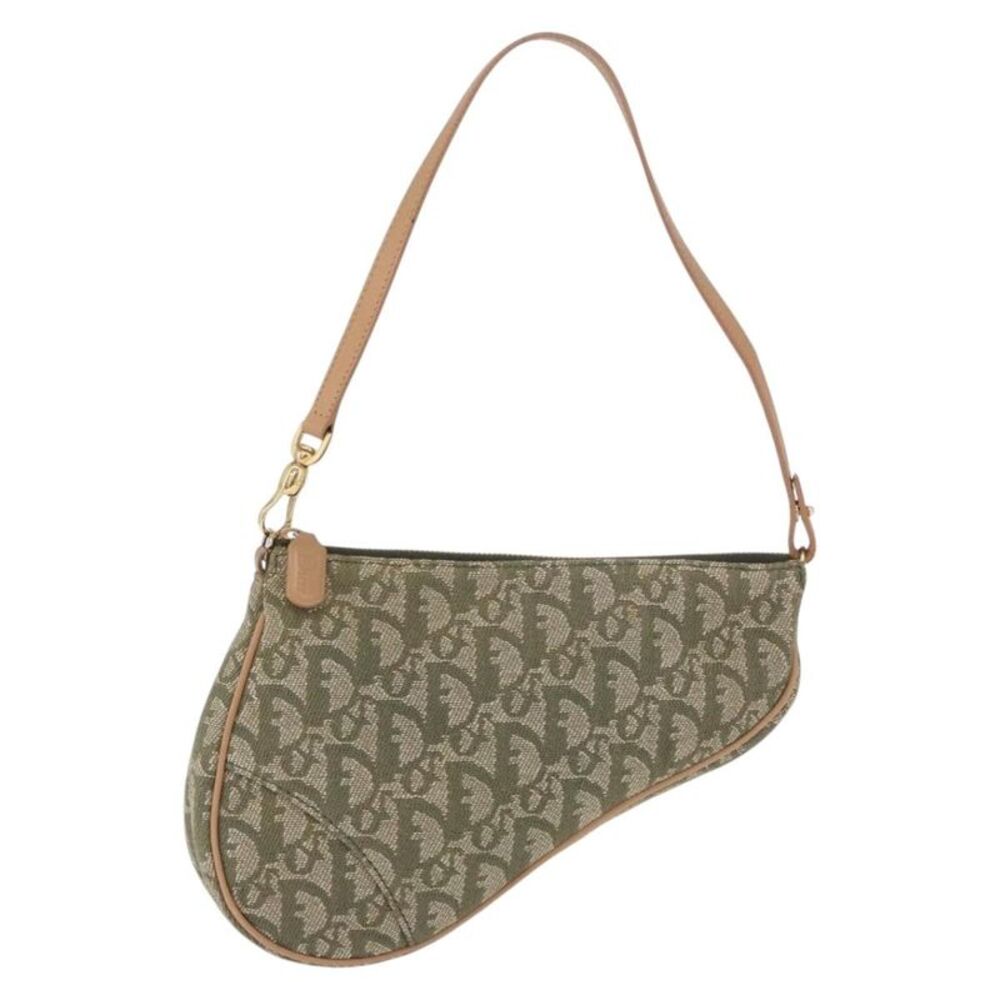 Christian Dior Saddle Oblique Canvas Khaki Canvas Handbag